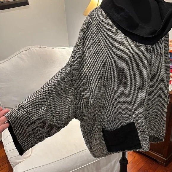 Flax Black and Gray Textured Cowl Neck Blouse - Picture 2 of 10